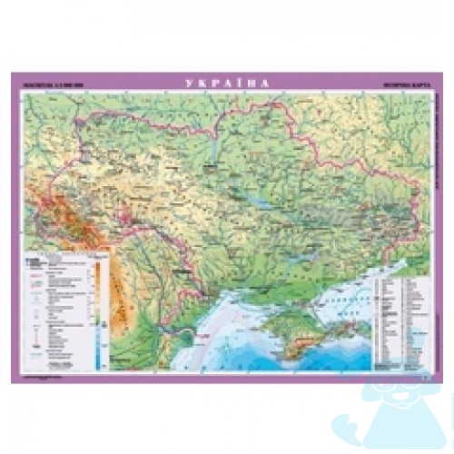 Україна. Фізична карта, м-б 1:1 000 000 (на картоні, на планках )