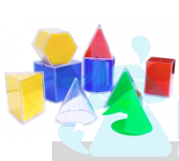 Набір прозорих геометричних фігур з кольоровими розгортками.