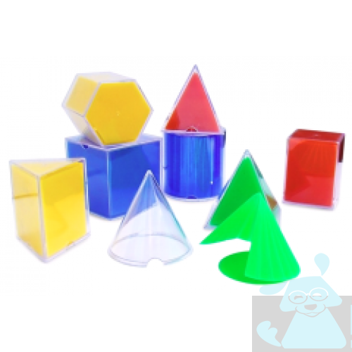 Набір прозорих геометричних фігур з кольоровими розгортками.